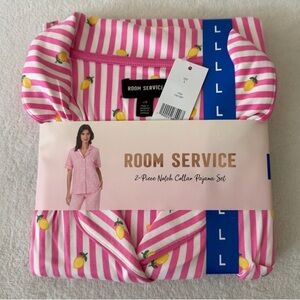 🍋Pink Striped Lemon-Print Short Sleeve Pajama Set